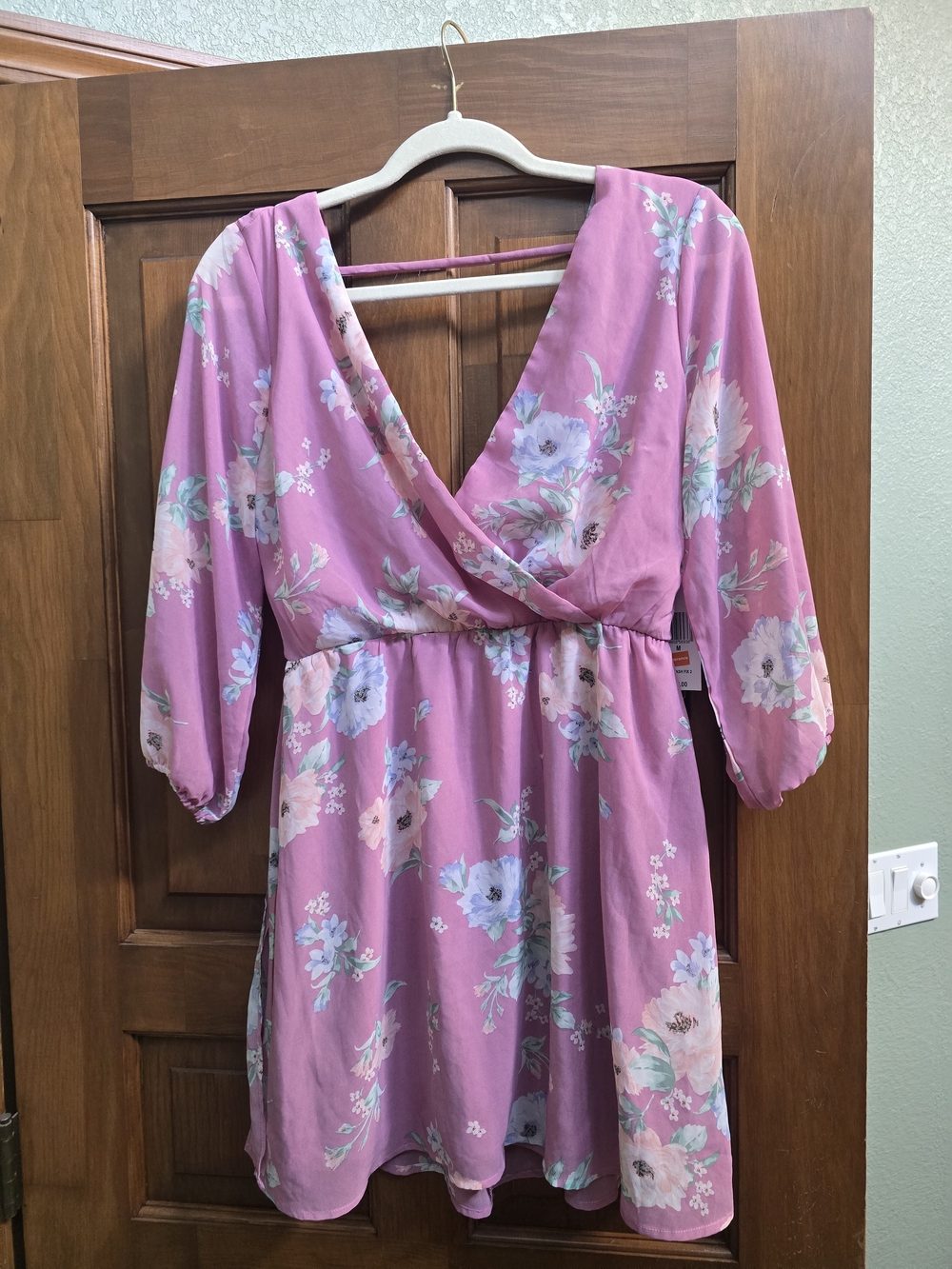 NWT Pink Floral Wrap-Style Dress